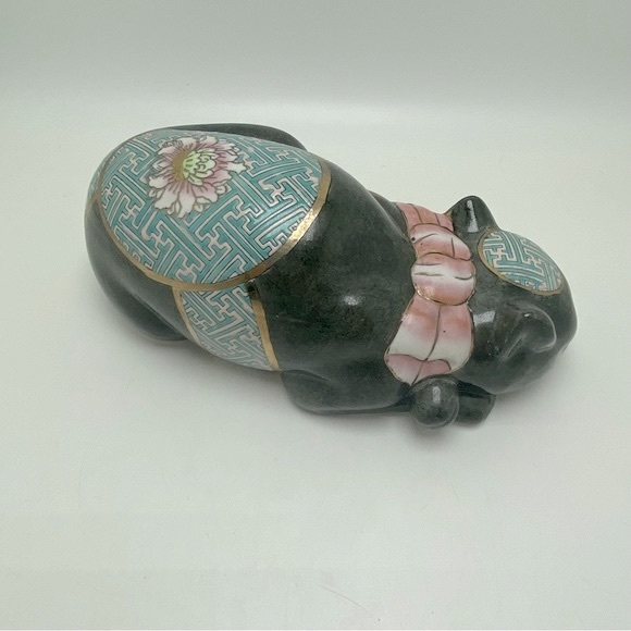 Vintage Asian Katami Cloisonné Hand Painted Sleepy Cat Blue/Pink/Gold - Picture 7 of 9